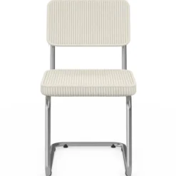 Lot de 4 chaises cantilever en velours côtelé beige et pied métal