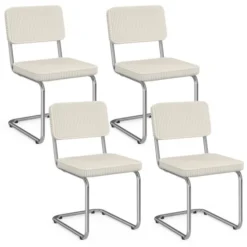 Lot de 4 chaises cantilever en velours côtelé beige et pied métal