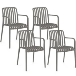 Lot de 4 chaises de jardin empilables en polypropylène gris anthracite