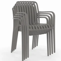 Lot de 4 chaises de jardin empilables en polypropylène gris anthracite
