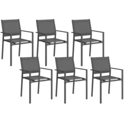 Lot de 6 chaises de jardin empilables gris anthracite en métal et textilène