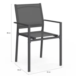 Lot de 6 chaises de jardin empilables gris anthracite en métal et textilène