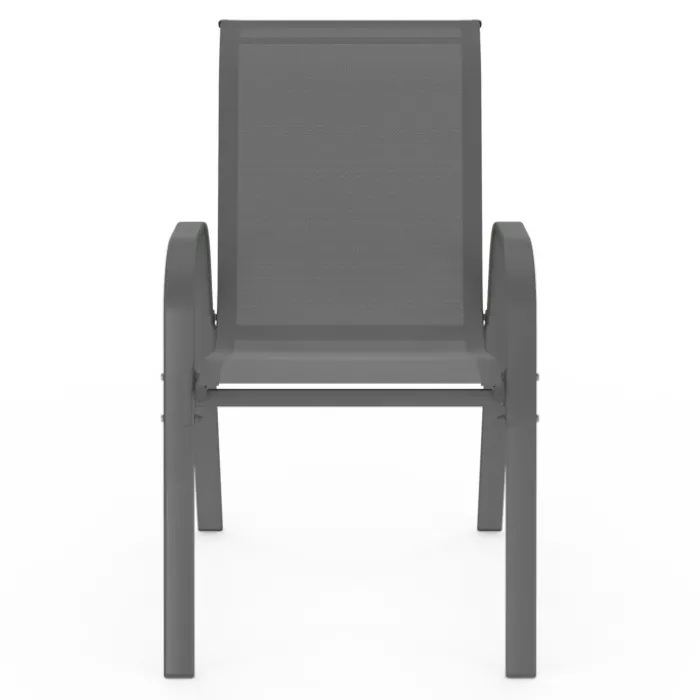 Lot de 6 chaises de jardin empilables en métal gris, noir et bleu et textilène