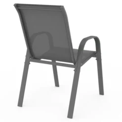 Lot de 6 chaises de jardin empilables en métal gris, noir et bleu et textilène