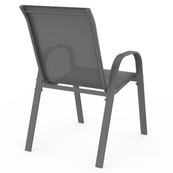 Lot de 6 chaises de jardin empilables en métal gris, noir et bleu et textilène