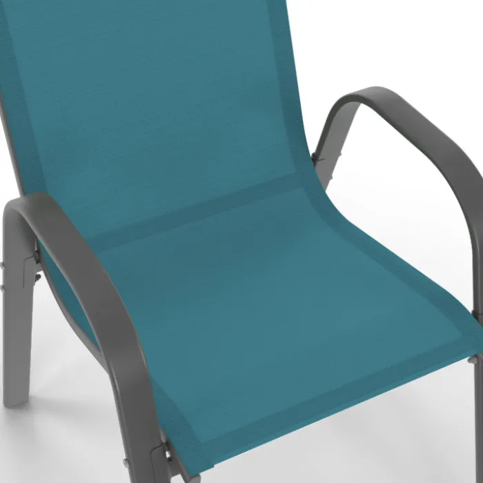 Lot de 6 chaises de jardin empilables en métal gris, noir et bleu et textilène