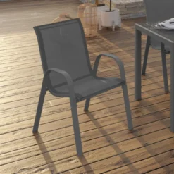 Lot de 6 chaises de jardin empilables en métal gris anthracite et textilène