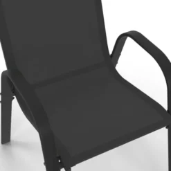 Lot de 4 chaises de jardin empilables en métal noir et textilène