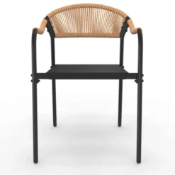 Lot de 4 chaises de jardin extérieures en métal, en cordage, en textilène et rotin clair