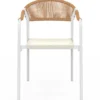 Lot de 6 chaises de jardin métal blanc cordage et textilène beige et rotin clair