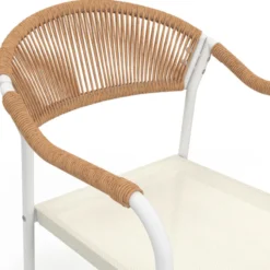 Lot de 6 chaises de jardin métal blanc cordage et textilène beige et rotin clair