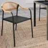 Lot de 6 chaises de jardin métal, cordage et textilène noir et rotin clair