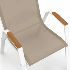 Lot de 4 chaises de jardin métal et textilène empilables blanc et bois
