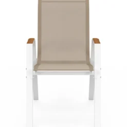 Lot de 4 chaises de jardin métal et textilène empilables blanc et bois