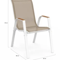 Lot de 4 chaises de jardin métal et textilène empilables blanc et bois