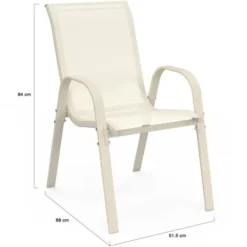 Lot de 6 chaises de jardin métal et textilène empilables beige