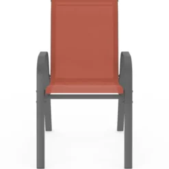 Lot de 4 chaises de jardin métal et textilène empilables terracotta