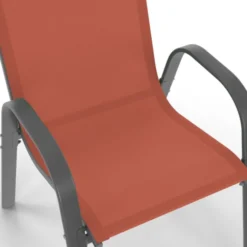 Lot de 4 chaises de jardin métal et textilène empilables terracotta