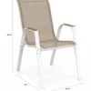 Lot de 6 chaises de jardin métal et textilène empilables blanc et bois
