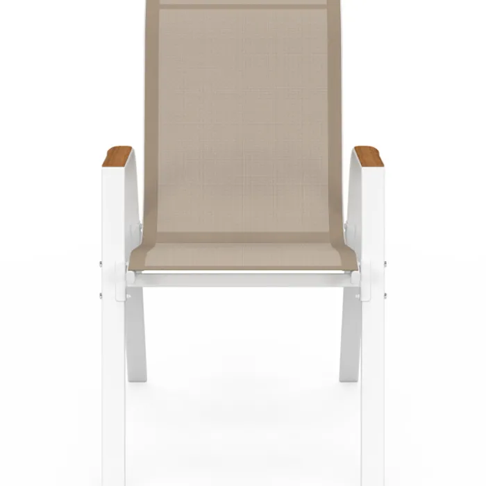 Lot de 6 chaises de jardin métal et textilène empilables blanc et bois