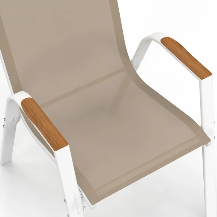 Lot de 6 chaises de jardin métal et textilène empilables blanc et bois