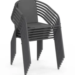 Lot de 6 chaises de jardin métal et textilène empilables gris anthracite