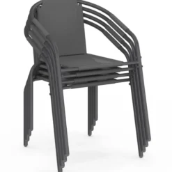 Lot de 4 chaises de jardin métal et textilène empilables gris anthracite