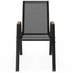 Lot de 6 chaises de jardin métal et textilène noir et bois