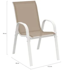 Lot de 4 chaises de jardin métal et textilène empilables blanc et beige