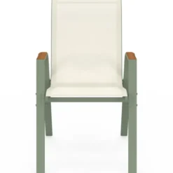 Lot de 6 chaises de jardin métal et textilène empilables vert et bois