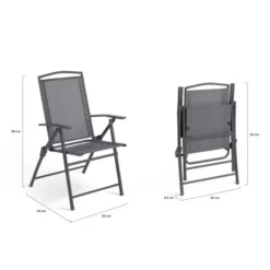 Lot de 4 chaises de jardin pliantes dossier inclinable avec accoudoirs gris anthracite