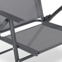Lot de 4 chaises de jardin pliantes dossier inclinable avec accoudoirs gris anthracite