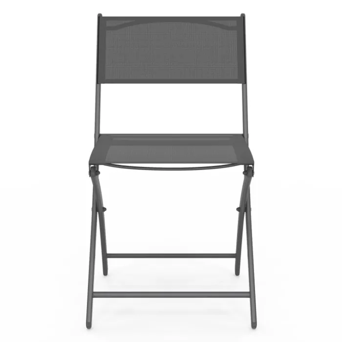Lot de 4 chaises de jardin pliantes grises en acier et textilène