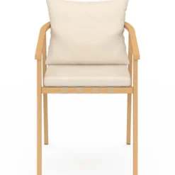Lot de 4 chaises de jardin structure en métal effet bois, lanières et coussins beiges