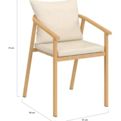 Lot de 4 chaises de jardin structure en métal effet bois, lanières et coussins beiges