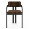 Lot de 2 chaises de salle à manger, fauteuils de table en métal noir et velours marron avec accoudoirs
