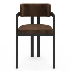 Lot de 2 chaises de salle à manger, fauteuils de table en métal noir et velours marron avec accoudoirs