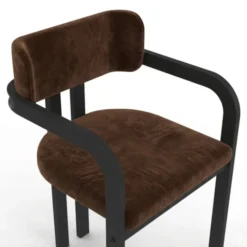 Lot de 2 chaises de salle à manger, fauteuils de table en métal noir et velours marron avec accoudoirs