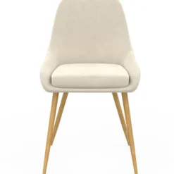 Lot de 6 chaises de salle à manger en velours beige et pieds effet bois avec accoudoirs
