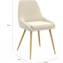 Lot de 6 chaises de salle à manger en velours beige et pieds effet bois avec accoudoirs