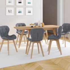 Lot de 6 chaises de salle à manger matelassées en tissu gris foncé