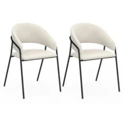 Lot de 2 chaises de salle à manger en velours côtelé beige et pieds métal noir