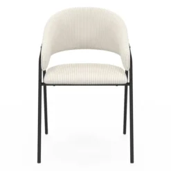 Lot de 2 chaises de salle à manger en velours côtelé beige et pieds métal noir