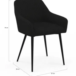 Lot de 2 chaises de salle à manger, fauteuils de table en velours côtelé noir