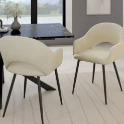 Lot de 2 chaises de salle à manger en velours crème