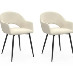 Lot de 2 chaises de salle à manger en velours crème
