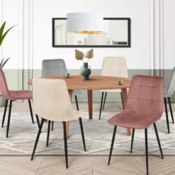 Lot de 6 chaises de salle à manger rose pastel, gris clair et beige