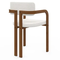 Lot de 2 chaises de salle à manger, fauteuils de table en métal effet noyer et tissu bouclette avec accoudoirs