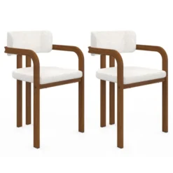 Lot de 2 chaises de salle à manger, fauteuils de table en métal effet noyer et tissu bouclette avec accoudoirs