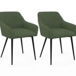 Lot de 2 chaises de salle à manger, fauteuils de table en velours côtelé vert kaki